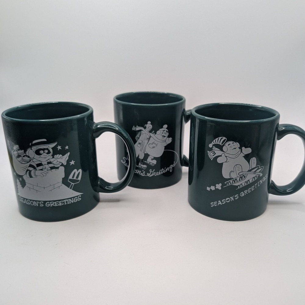 Vtg‎ McDonald's Coffee Mugs Hamburglar Grimace Set 3 Green Season's Greetings